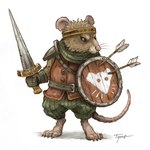 anthro armor arrow_(weapon) barefoot belt biped brown_body brown_fur circlet clothed clothing feet fur insignia leather leather_armor melee_weapon ranged_weapon shield shoulder_guards simple_background solo sword warrior weapon tyrie tails_of_iron redgi_(tails_of_iron) mammal murid murine rat rodent 1:1 2023 signature