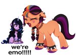 alternative_fashion black_hair blue_hair bracelet choker collar duo ear_piercing emo female feral goth hair hooves horn jewelry multicolored_hair necklace piercing purple_hair simple_background sitting spiked_bracelet spikes tattoo_choker two_tone_hair white_background marenlicious hasbro mlp_g5 my_little_pony mythology we're_emo_(meme) goth_izzy_(mlp) izzy_moonbow_(mlp) sunny_starscout_(mlp) earth_pony equid equine horse mammal mythological_creature mythological_equine pony unicorn hi_res meme