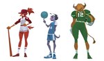 2_horns accessory american_football_uniform anthro armor athletic_wear ball baseball_bat baseball_cap baseball_uniform basketball_(ball) basketball_jersey basketball_uniform bat_(object) beak biped black_eyebrows black_hair blonde_hair blowing_bubble_gum blue_body blue_bottomwear blue_clothing blue_ears blue_footwear blue_fur blue_shirt blue_shoes blue_shorts blue_tail blue_topwear bottomwear braided_hair breasts brown_body brown_ears brown_fur brown_tail bubble_gum cleats clothing curved_horn eyebrows feathers female female_anthro football_helmet footwear fur furgonomics gloves green_bottomwear green_clothing green_footwear green_pants green_shirt green_shoes green_topwear grey_horn grin group gym_bottomwear gym_shorts hair hair_over_eyes hand_on_hip hand_on_own_hip handwear hat headband headgear headwear helmet holding_armor holding_baseball_bat holding_headgear holding_helmet holding_object horn horn_accessory horn_wraps jersey long_hair looking_at_viewer medium_breasts mouth_closed multicolored_body multicolored_bottomwear multicolored_clothing multicolored_feathers multicolored_footwear multicolored_shirt multicolored_shoes multicolored_shorts multicolored_socks multicolored_topwear orange_beak orange_scutes pants pigtails plantigrade ponytail raised_eyebrow red_body red_bottomwear red_clothing red_feathers red_footwear red_hair red_hat red_headwear red_shirt red_shoes red_shorts red_socks red_topwear scuted_hands scutes shirt shoes short_hair shorts simple_background smile sneakers socks sportswear standing tail tail_feathers tail_tuft tan_inner_ear topwear trio tuft twin_braids two_tone_body two_tone_bottomwear two_tone_clothing two_tone_feathers two_tone_footwear two_tone_pants two_tone_shirt two_tone_shoes two_tone_shorts two_tone_socks two_tone_topwear uniform whiskers white_background white_body white_bottomwear white_clothing white_feathers white_footwear white_gloves white_handwear white_headband white_shirt white_shoes white_shorts white_socks white_topwear white_whiskers white_wristband wraps yellow_bottomwear yellow_clothing yellow_pants amugea vanessa_(amugea) american_bison avian bird bison bovid bovine mammal mustelid otter river_otter 2025 hi_res