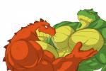 3:2 abs alligator alligatorid anthro athletic biceps big_muscles bite bodily_fluids breastfeeding brother_(lore) brown_body brown_skin clothed clothing crocodile crocodilian crocodylid duo green_body green_skin grope hand_on_chest horn huge_muscles lactating male male/male male_lactation muscular muscular_male nipple_fetish nipple_play nipple_suck nude orange_body orange_eyes orange_skin pec_grab pecs pose reptile romantic romantic_couple saliva scales scalie sibling_(lore) simple_background standing sucking topless wani white_background who yellow_body yellow_eyes yellow_skin yongdasom