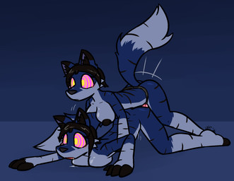all_fours anthro anthro_on_anthro anthro_penetrated anthro_penetrating anthro_penetrating_anthro ass_up black_body black_eyes black_fur black_hair black_inner_ear_fluff black_nose black_stripes blue_background blue_body blue_fur blue_inner_ear blush bodily_fluids breast_squish breasts doggystyle drooling duo erection feet female female/female female_penetrated fingerless_(marking) from_behind_position fur genitals hair impregnation inner_ear_fluff internal intraspecies male male/female male_penetrating male_penetrating_female motion_lines open_mouth ovum penetration penis pink_eyes pink_pupils pupils red_penis saliva saliva_string selfcest sex simple_background sperm_cell spiral spiral_eyes square_crossover squish strapon striped_body striped_fur stripes thrusting toeless_(marking) tuft yellow_eyes ultilix alpha_(vuxorem) canid canine canis mammal wolf 2026 hi_res