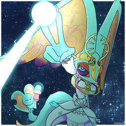 ambiguous_gender anthro antlers big_ears biped bipedal_feral blush blush_stickers border chest_tuft clothed clothed_ambiguous clothed_anthro clothing colored_nails cosmic_background detailed_background digitigrade dipstick_tail duo eyes_closed feral fingernails fluffy fluffy_tail fur gesture hand_gesture head_wings horn huge_wings looking_at_viewer magical_girl_outfit markings mouthless multicolored_body multicolored_eyes multicolored_fur nails neck_tuft notched_ear orange_body orange_fur pink_eyes pupils purple_fingernails purple_nails purple_sclera semi-anthro size_difference space space_background tail tail_markings tan_body tan_fur teal_body teal_eyes teal_fur three-quarter_view tuft unusual_wing_placement v_sign white_border wings soldering_1 kirby_(series) kirby_and_the_forgotten_land nintendo elfilin fecto_elfilis alien chinchilla chinchillid mammal rodent starling_(kirby) 1:1 2022 digital_drawing_(artwork) digital_media_(artwork) hi_res japanese_description portrait signature three-quarter_portrait male_(lore)