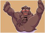 anthro balls belly blush bodily_fluids brown_body brown_fur cute_fangs erection fangs fur genitals humanoid_genitalia humanoid_hands humanoid_penis kemono male moobs nipples overweight overweight_anthro overweight_male penis pubes simple_background solo sweat teeth oogamikennta bear mammal 2016 4:3 censored pillarbox