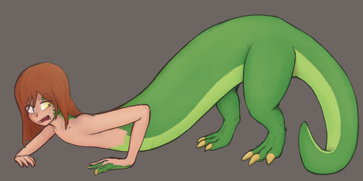 asymmetrical_transformation breasts featureless_breasts female flat_chested forced forced_transformation nude nude_female solo species_transformation transformation gigi2 humanoid hybrid reptile scalie