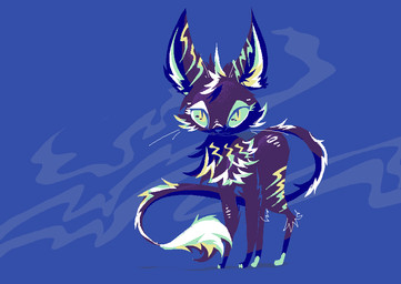 abstract_background ambiguous_gender feral fur green_tail purple_body purple_fur solo standing tail tail_tuft teal_eyes tuft white_tail naircat domestic_cat felid feline felis mammal 2017 digital_media_(artwork) full-length_portrait lineless microsoft_paint_(artwork) portrait