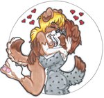 anthro breasts brown_body brown_fur duo emanata female female/female fur heart_symbol holding_another holding_cheek hug kissing love nipples simple_background tail the_red_angel border_collie canid canine canis collie domestic_dog herding_dog mammal pastoral_dog sheepdog