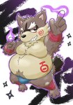 anthro asian_clothing belly big_belly blue_clothing blue_fundoshi blue_underwear brown_body brown_fur clothing east_asian_clothing fundoshi fur humanoid_hands japanese_clothing kemono magic male moobs overweight overweight_male solo underwear prototendon sengoku_puzzle momochi_sandayuu canid canine mammal raccoon_dog tanuki 2022 hi_res