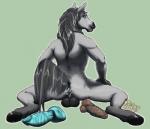 anthro anus backsack balls bodily_fluids butt cum cum_on_anus cum_on_butt dildo genital_fluids genitals hooves looking_back male mane rear_view sex_toy solo conditional_dnp nakoo bad_dragon jericho_(ulfhednar) andalusian_horse equid equine horse mammal