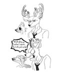 anthro antlers bodily_fluids bulletin_board duo good_boy horn looking_at_another male male/male open_mouth saliva side_view standing teeth text three-quarter_view tongue efradraws beastars i'm_not_calling_you_"good_boy" legoshi_(beastars) louis_(beastars) canid canine canis cervine deer mammal red_deer wolf 2024 absurd_res digital_drawing_(artwork) digital_media_(artwork) hi_res meme monochrome