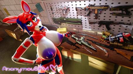 anthro big_breasts bow_(feature) breasts female gun hair handgun holding_gun holding_object holding_ranged_weapon holding_weapon huge_breasts lips looking_at_viewer machine nipples nude puffy_nipples ranged_weapon smile solo tail teeth thick_lips thick_thighs weapon anonymousfm five_nights_at_freddy's scottgames fan_character spangle_(anonymousfm) animatronic canid canine fox mammal robot 3d_(artwork) absurd_res digital_media_(artwork) hi_res