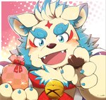 anthro blush candy chocolate claws dessert eyebrows feeding_viewer food fur holidays looking_at_viewer male smile solo thick_eyebrows white_body white_fur kemo_nikomi asian_mythology east_asian_mythology japanese_mythology lifewonders mythology tokyo_afterschool_summoners valentine's_day agyo_(tas) foo_dog komainu mammal yokai hi_res