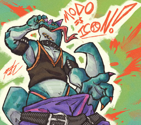 anthro armband belt biped bottomwear bottomwear_pull clothing clothing_pull collar colored_nails eyewear facial_piercing glasses holding_eyewear holding_glasses holding_object jockstrap looking_at_viewer looking_down looking_down_at_viewer male nails neck_piercing nose_piercing pants pants_pull piercing scales shirt simple_background solo tail tank_top teasing teasing_viewer text thong_straps tongue tongue_out tongue_piercing topwear underwear wearing_glasses azant3 goat_(movie) sony_corporation sony_pictures modo_olachenko komodo_dragon lizard monitor_lizard reptile scalie absurd_res hi_res