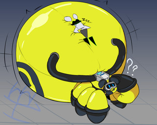 8_legs black_outline black_sclera blue_eyes ellipsis glistening glistening_abdomen glistening_body grey_background motion_lines onomatopoeia outline question_mark simple_background sitting sitting_on_another sleeping sound_effects text vowelless vowelless_sound_effect zzz imhiddenhare ix-37 nito_(imhiddenhare) arachnid arthropod spider 2026 character_name hi_res signature