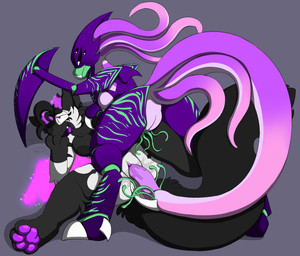 anthro duo egg egg_insertion female female/female genitals oviposition ovipositor_in_pussy ovipositor_penis pinned pinned_to_ground size_difference tentacles vulva crisstail warhammer_(franchise) warhammer_40000 alien arthropod canid canine fox mammal true_fox tyranid absurd_res hi_res