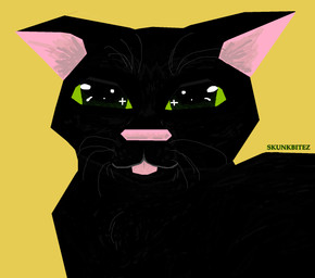 :3 ambiguous_gender black_body black_fur blep eyebrow_whiskers feral fur glistening glistening_eyes green_eyes grey_whiskers pink_ears pink_nose pink_tongue simple_background solo tongue tongue_out whiskers yellow_background skunkbitez silly_kitty_(skunkbitez) domestic_cat felid feline felis mammal 2026 digital_media_(artwork) digital_painting_(artwork) hi_res microsoft_paint_(artwork) painting_(artwork)
