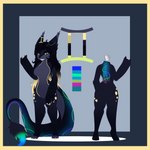 anthro border constellation crystal female iridescent iridescent_markings iridescent_tail rainbow solo star yellow_border ignisbatt gemini canid canine canis hybrid mammal wolf 1:1 absurd_res hi_res model_sheet