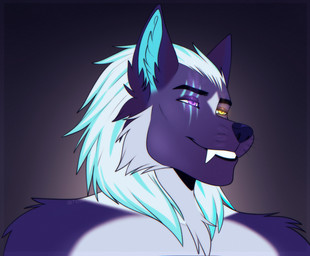 anthro aura fangs fluffy male mane purple_eyes scar solo teeth whiskers white_body yellow_eyes kohev_kass gigachad mythology rexxy_(pipinosgr) canid canine canis mammal mythological_canine mythological_creature werecanid werecanine werecreature werewolf wolf hi_res meme