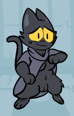 anthro black_body black_fur blush bottomless breasts cheek_tuft clothed clothing clothing_lift digitigrade facial_tuft featureless_breasts female flashing flashing_breasts flashing_pussy front_view fur genitals looking_forward midriff raised_tail robe shirt shirt_lift simple_background solo standing tail topwear tuft under_boob vulva ageagrus google google_doodle magic_cat_academy momo_(google) domestic_cat felid feline felis mammal full-length_portrait hi_res portrait