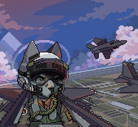 aircraft airplane anthro armor biped black_eyes cloud fur grey_body grey_fur headgear helmet inside_airplane male sky slim_anthro slim_male solo tube vehicle daum domestic_cat felid feline felis mammal 2025 digital_media_(artwork) hi_res pixel_(artwork)