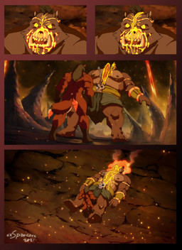 5_fingers anthro big_muscles biped black_hair blood bodily_fluids bone bottomwear brown_body brown_fur butt clothed clothed/nude clothed_anthro clothed_male clothing dagger death duo empty_eyes exposed_bone exposed_skull fangs fight fingers fur gore hair hell humanoid_hands loincloth male melee_weapon multicolored_body multicolored_fur muscular muscular_anthro muscular_male nipples nude nude_anthro nude_male pecs red_body red_fur skull speech_bubble standing tail teeth text tongue topless topless_anthro topless_male tusks two_tone_body two_tone_fur weapon white_body white_fur xxsparcoxx teofacio_larna canid canine fox mammal red_fox suid suine sus_(pig) true_fox wild_boar 2021 comic digital_media_(artwork) hi_res