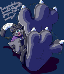 3_toes 4_fingers anthro big_feet bottomwear claws clothing curling_toes feet feet_towards_viewer finger_claws fingers foot_fetish foot_focus looking_at_viewer male open_mouth palms pants paws purple_tongue shirt soles solo spread_toes tail toe_claws toes tongue toony topwear uvula wristband marquis2007 puck_(cobaltzone) felid mammal pantherine absurd_res hi_res