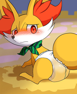ambiguous_gender blush bodily_fluids butt clothing diaper embarrassed feral genital_fluids omorashi padded padding peeing solo tears unclean_diaper urine used_diaper wet wet_diaper wetting wetting_diaper milklemon5127 nintendo pokemon pokemon_mystery_dungeon spike_chunsoft canid canine fennekin generation_6_pokemon mammal pokemon_(species) hi_res