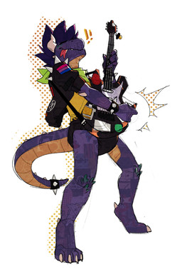 accessory alternative_fashion anthro bisexual_pride_colors black_clothing black_diaper black_jacket black_topwear clean_diaper clothing diaper digitigrade electric_guitar eyes_closed furgonomics guitar guitar_pick horn jacket kerchief lgbt_pride male motion_lines music musical_instrument neckerchief neckwear pacifier pantsless_anthro pantsless_male playing_guitar playing_music plucked_string_instrument pride_colors punk purple_body purple_scales scales shirt smile solo spiked_clothing spiked_jacket spiked_tail spiked_tailband spikes spikes_(anatomy) standing string_instrument tail tail_accessory tailband tongue tongue_out topwear amomon mythology jet_(jetthedrake) dragon mythological_creature mythological_scalie scalie 2025 hi_res