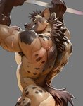 animal_genitalia anthro armpit_hair back_muscles barazoku biceps big_butt big_muscles bodily_fluids body_hair butt deltoids exercise eyebrows fur genitals grey_background hair huge_muscles kemono male manly muscular muscular_anthro muscular_male nipples nude pecs pull-up_(exercise) pull_up_bar rear_view scar sheath simple_background smile solo sweat teeth thick_arms triceps tuft whiskers workout ai_assisted cuson hyena mammal spotted_hyena 2025 hi_res