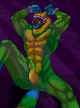 5_claws 5_fingers animal_genitalia animal_penis anthro belly black_claws blue_body blue_claws blue_face blue_fingers blue_fur blue_hair blue_hand blue_hands blue_mouth blue_paw blue_paws blue_tail bound chain chained chained_cuffs claws fingers fluffy fluffy_ear fluffy_ears fluffy_fur fluffy_head fluffy_tail fur fur_tuft genitals glowing glowing_eyes gradient_penis green_arm green_arms green_body green_face green_fur green_hair green_head green_leg green_legs green_mouth green_pawpads green_penis green_tail hair happy head_tuft machine male metal_chain multicolored_arms multicolored_belly multicolored_body multicolored_chest multicolored_fur multicolored_head multicolored_legs multicolored_penis multicolored_tail muscular muscular_anthro muscular_male muscular_nonbinary nude pawpads paws penile penis protogen_face protogen_visor screen screen_face solo tail tapering_penis tuft yellow_belly yellow_body yellow_chest yellow_ears yellow_eyes yellow_face yellow_fur yellow_head yellow_legs yellow_mouth yellow_penis yellow_tail gardawolf retiu_(retiu) armorless_protogen protogen 2025 absurd_res colored digital_drawing_(artwork) digital_media_(artwork) hi_res shaded nonbinary_(lore)
