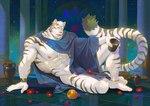 abs amphora anthro areola biped claws dipstick_tail felid fingers frde fur hi_res holding_object inner_ear_fluff male mammal markings muscular muscular_anthro muscular_male nipples open_mouth open_smile pantherine pecs smile solo striped_body striped_fur stripes tail tail_markings tiger tuft