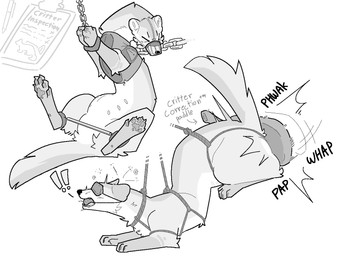 ambiguous_gender ball_gag bdsm blindfold bondage bound butt_slap chain clipboard exclamation_point feral gag harness multi_nipple nipples null onomatopoeia paddle questionable_consent restrained restraints rope rope_bondage slap solo sound_effects spanking text servali_sketch gulonine mammal marten mustelid musteline pine_marten monochrome