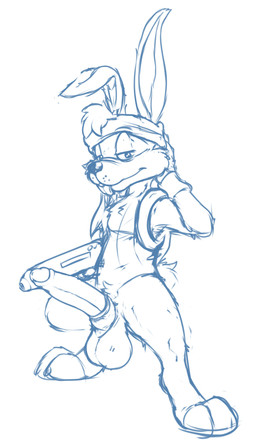 animal_genitalia anthro balls barefoot big_balls big_penis biped bottomless buckteeth clothed clothing digitigrade erection feet genitals glans laser_gun long_penis male naughty_face penis pose ranged_weapon rubbing_head sheath simple_background solo standing teeth weapon white_background emenius epic_games jazz_jackrabbit_(series) jazz_jackrabbit hare lagomorph leporid mammal digital_drawing_(artwork) digital_media_(artwork) hi_res line_art monochrome pinup sketch