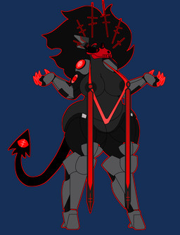 anthro big_breasts black_body black_hair bone breasts clothing cybernetics digitigrade female hair machine one-piece_swimsuit prosthetic prosthetic_limb red_face skull skull_head sling_bikini solo spade_tail swimwear tail thick_thighs wide_hips pan_those_cakes mother_mabuka_(pan_those_cakes) canid canine cyborg demon mammal absurd_res alpha_channel hi_res