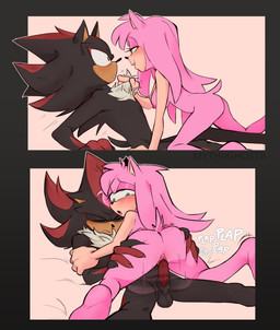 aged_up anthro anthro_on_anthro anus assertive_female balls bedroom_eyes black_body black_fur black_hair blush breasts butt chest_tuft clothing cowgirl_position duo eye_contact female female_penetrated from_front_position fur genitals gloves hair handwear looking_at_another male male/female male_penetrating male_penetrating_female narrowed_eyes on_bottom on_top penetration penile penile_penetration penis penis_in_vagina pink_body pink_fur pink_hair seductive sex tuft vaginal vaginal_penetration vulva mythiilewdii sega sonic_the_hedgehog_(series) amy_rose shadow_the_hedgehog eulipotyphlan hedgehog mammal hi_res