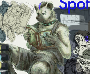 anthro book clothing collar ear_piercing eyebrow_piercing facial_piercing male piercing reading reading_book sitting sleeveless_shirt solo topwear underwear daihachi_9076 arknights hypergryph studio_montagne spot_(arknights) hyena mammal spotted_hyena 2025 absurd_res hi_res sketch
