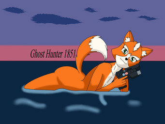 anthro butt fluffy fluffy_tail fur green_eyes gun looking_at_viewer male multicolored_body multicolored_fur nude orange_body orange_fur ranged_weapon smile solo tail two_tone_body two_tone_fur water weapon white_body white_fur ghosthunter1851 nintendo star_fox fox_mccloud canid canine fox mammal 4:3 absurd_res hi_res
