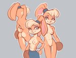 anthro areola ball basketball_(ball) blonde_hair blue_eyes breasts butt clothed clothing eyeshadow female genitals hair makeup navel nipples nude pussy simple_background small_butt smile solo topless rogone2 looney_tunes space_jam warner_brothers lola_bunny lagomorph leporid mammal rabbit 2022 hi_res