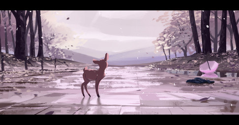 ambiguous_gender black_bars cherry_blossom cloud feral flower fur hair markings multicolored_body multicolored_fur outside petals plant prunus_(flower) quadruped short_hair sky solo spots spotted_markings tail tuft umbrella water itsdanfango ansel_(itsdanfango) deer mammal 2017 hi_res letterbox