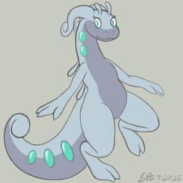 2_toes 3_fingers anthro big_tail countershading digitigrade eyelashes featureless_chest featureless_crotch feet female fingers flat_chested front_view green_eyes grey_body long_neck long_tail looking_aside multicolored_body nude nude_anthro nude_female on_one_leg purple_body purple_countershading simple_background smile snout solo standing tail tan_background tapering_tail thick_tail thick_thighs toes two_tone_body wide_hips spe nintendo pokemon laeda generation_6_pokemon goodra mollusk pokemon_(species) scalie 1:1 2025 dated digital_drawing_(artwork) digital_media_(artwork) flat_colors hi_res procreate_(artwork) signature