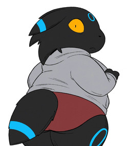 anthro big_breasts black_body black_fur black_hair black_nose blue_body blue_fur bottomwear breasts butt cellulite circle_(marking) closed_frown clothing female frown fur grey_clothing grey_hoodie grey_topwear hair hoodie mouth_closed overweight overweight_anthro overweight_female panties paws rear_view red_bottomwear red_clothing red_panties red_underwear snout solo tail thick_thighs topwear underwear yellow_sclera oofmasterxd nintendo pokemon eeveelution generation_2_pokemon pokemon_(species) shiny_pokemon umbreon 2025 hi_res portrait three-quarter_portrait unavailable_at_source