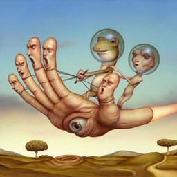 abstract_art ambiguous_gender andromorph anthro astronaut_helmet cursed_image female gesture group hand_eye hand_gesture herm humanoid_hands intersex male maleherm multi_face riding rocket surrealism thumbs_up what what_has_science_done naoto_hattori amphibian frog human humanoid mammal