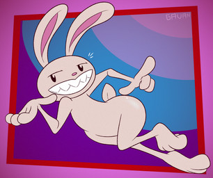 4_fingers 4_toes abstract_background ambiguous_anthro ambiguous_gender anthro bald beady_eyes biped casual_nudity emanata feet fingers grin humanoid_feet humanoid_hands looking_away monotone_body nude_ambiguous nude_anthro open_mouth open_smile pink_inner_ear pink_nose plantigrade pose round_head smile solo tail teeth toes toony toothy_grin white_body gavanzude sam_and_max max_(sam_and_max) lagomorph leporid mammal rabbit 2026 alternate_version_at_paywall digital_drawing_(artwork) digital_media_(artwork) english_description flat_colors full-length_portrait hi_res pinup portrait signature