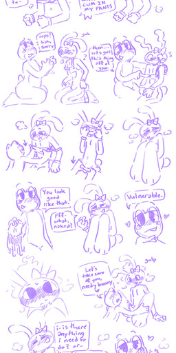 anthro bdsm blush bodily_fluids clothing clothing_pull dialogue duo embarrassed female female/female flustered genital_fluids genitals leaking_precum nude penis petplay precum roleplay text touching_penis undressing curious_coyote glitch_productions the_amazing_digital_circus jax_(tadc) ribbit_(tadc) amphibian frog humanoid lagomorph leporid mammal rabbit absurd_res blue_and_white comic digital_media_(artwork) english_text hi_res monochrome sketch trans_(lore) trans_woman_(lore)