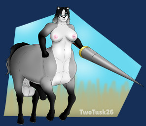 animal_genitalia animal_penis big_penis blue_eyes breasts equine_genitalia equine_penis genitals gradient_hair gradient_tail gynomorph hair hooves horseshoe intersex lance melee_weapon nipples penis pink_nipples polearm solo vein veiny_penis weapon twotusk badger equid equid_taur hybrid mammal mammal_taur mustelid musteline taur alpha_channel hi_res