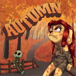 anthro autumn autumn_leaves bottomless calm card clothed clothing duo eyeshadow fantasy female forest hair leaning_on_object magic_user makeup male necromancer necromancy outside plant pose red_eyes red_hair relaxing scarf suspenders sweater sweater_only text topwear topwear_only tree turkojar anima_(turkojar) valag_viladal bird_dog canid canine canis domestic_dog eublepharid gecko hunting_dog labrador leopard_gecko lizard mammal reptile retriever scalie undead zombie 1:1 hi_res pinup