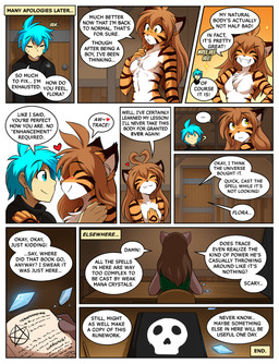 5_fingers anthro biped blue_eyes blue_hair blush bottomwear brown_body brown_fur brown_hair clothed clothed_anthro clothed_human clothing countershade_torso countershading dialogue eyes_closed female fingers fully_clothed fully_clothed_anthro fully_clothed_human fur group hair male nude nude_anthro nude_female orange_body orange_fur sitting smile speech_bubble striped_body striped_fur stripes text topwear trio conditional_dnp tom_fischbach twokinds flora_(twokinds) natani trace_legacy canid canine canis felid human keidran mammal pantherine tiger wolf 2025 comic english_text hi_res trans_(lore) trans_man_(lore)