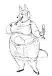 alcohol anthro belly beverage bracelet breasts cleavage clothed clothing container cup drinking_glass ear_piercing eyes_closed female footwear fully_clothed glass glass_container glass_cup hand_on_breast happy holding_beverage holding_glass holding_object jewelry necklace obese obese_anthro obese_female open_mouth overweight overweight_anthro overweight_female piercing shoes smile solo standing tail wine wine_glass cettus ilona_spruyterveldt canid canine fox grey_fox mammal urocyon 2021 monochrome sketch