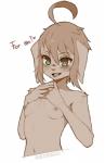 ahoge anthro areola blush breasts dialogue female hair nipples open_mouth short_hair simple_background small_breasts solo text white_background coffeechicken kess_(coffeechicken) canid canine canis domestic_dog mammal 2019 digital_media_(artwork) english_text shaded