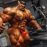 abs balls biceps blizzard_entertainment fangs garrosh_hellscream genitals hi_res humanoid humanoid_pointy_ears male muscular muscular_humanoid muscular_male nipple_piercing nipples orc pecs piercing psyertitan solo teeth vein veiny_muscles warcraft