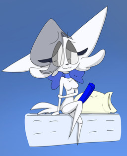 accessory anthro bed big_penis blue_bow blue_clothing body_hair breasts cheek_tuft chest_hair chest_tuft clothing erection eyebrow_through_hair eyebrows eyelashes facial_tuft featureless_breasts fur furgonomics furniture genitals grey_eyes grey_hair grey_nose gynomorph hair hair_over_eye herm holding_arm huge_penis intersex neck_bow neckwear on_bed penis pillow pointy_feet sitting sitting_on_bed solo submissive submissive_gynomorph submissive_intersex translucent translucent_hair tuft white_body white_fur yellow_pillow toddjackjuster whitney_melodisk domestic_cat felid feline felis mammal absurd_res hi_res